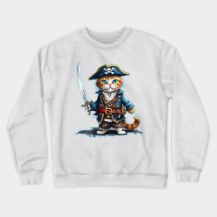 Cute street cat wearing a a pirate outfit and a sword Crewneck Sweatshirt